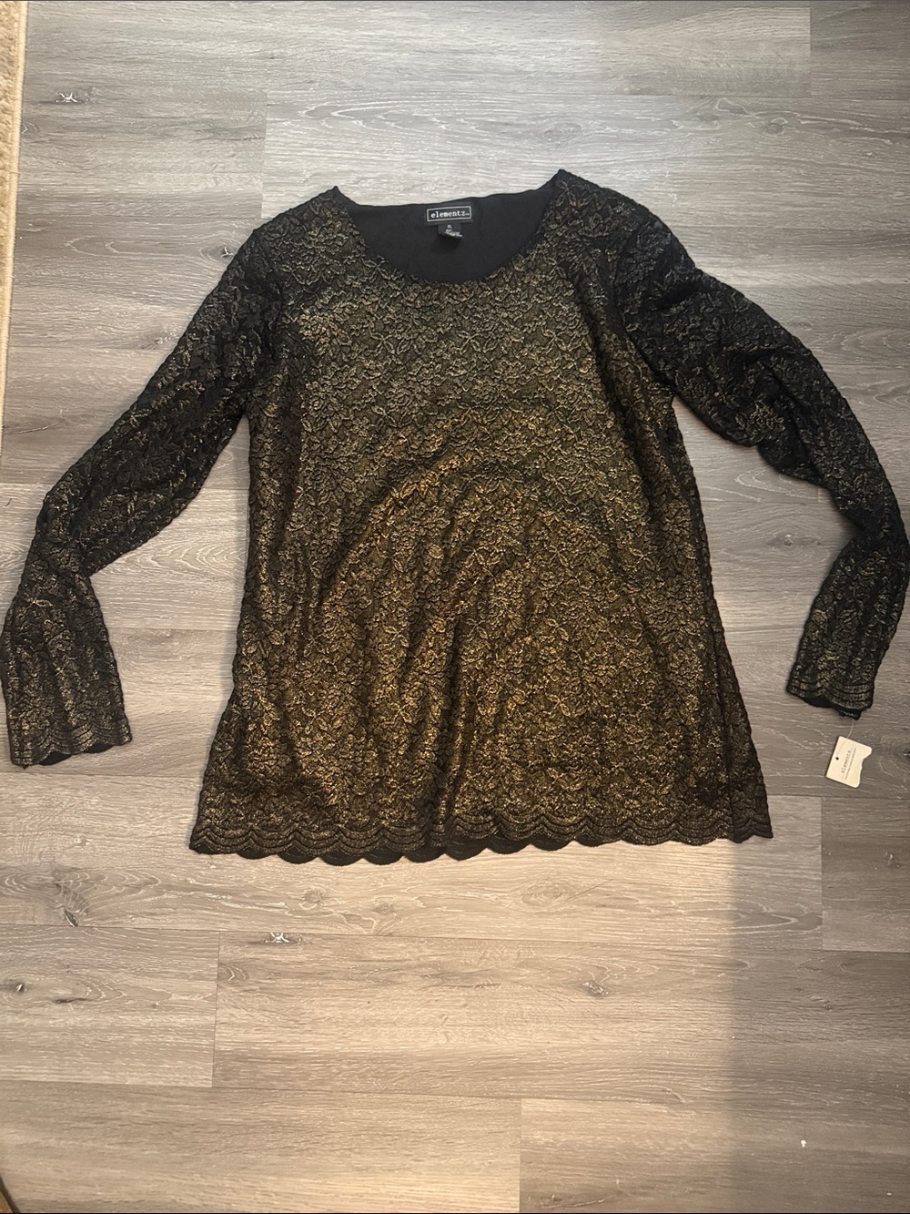 Elementz Black Lace Long-Sleeve Scoop Neck Blouse
